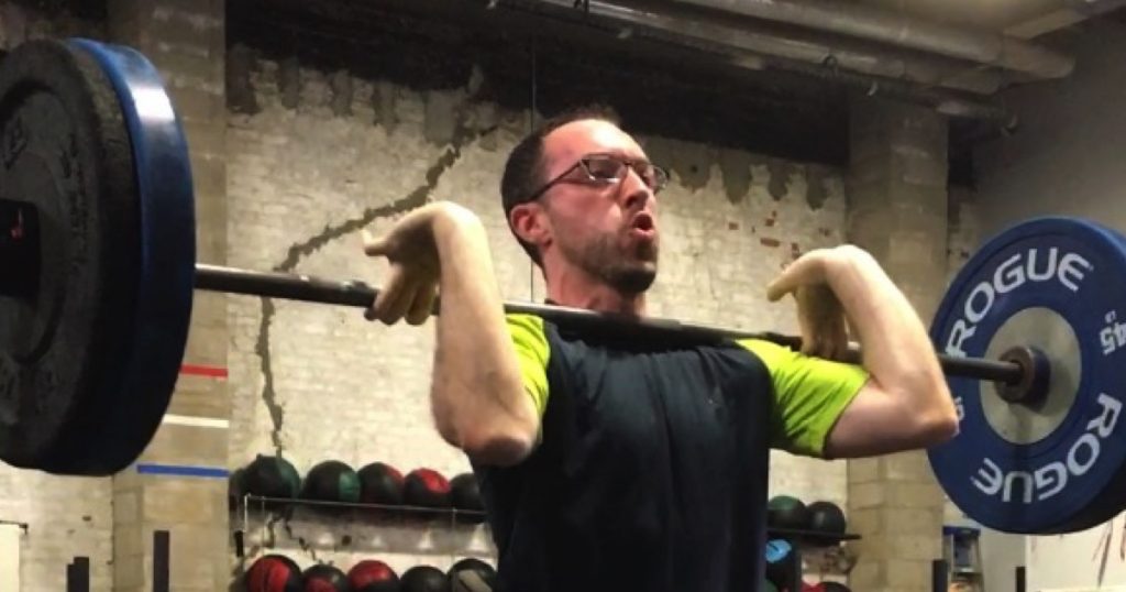 Chris Masterjohn, PhD, front squatting. In this article, Chris Masterjohn, PhD, discusses his exercise regimen. It includes walking, CrossFit, yoga, pilates, and mobility work.